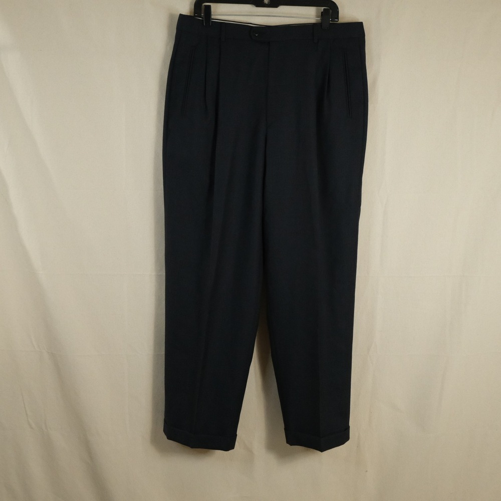Zanella 36 x 30 Duncan Pleated Dress Pants Black Knit Wool Made in Italy Mens
